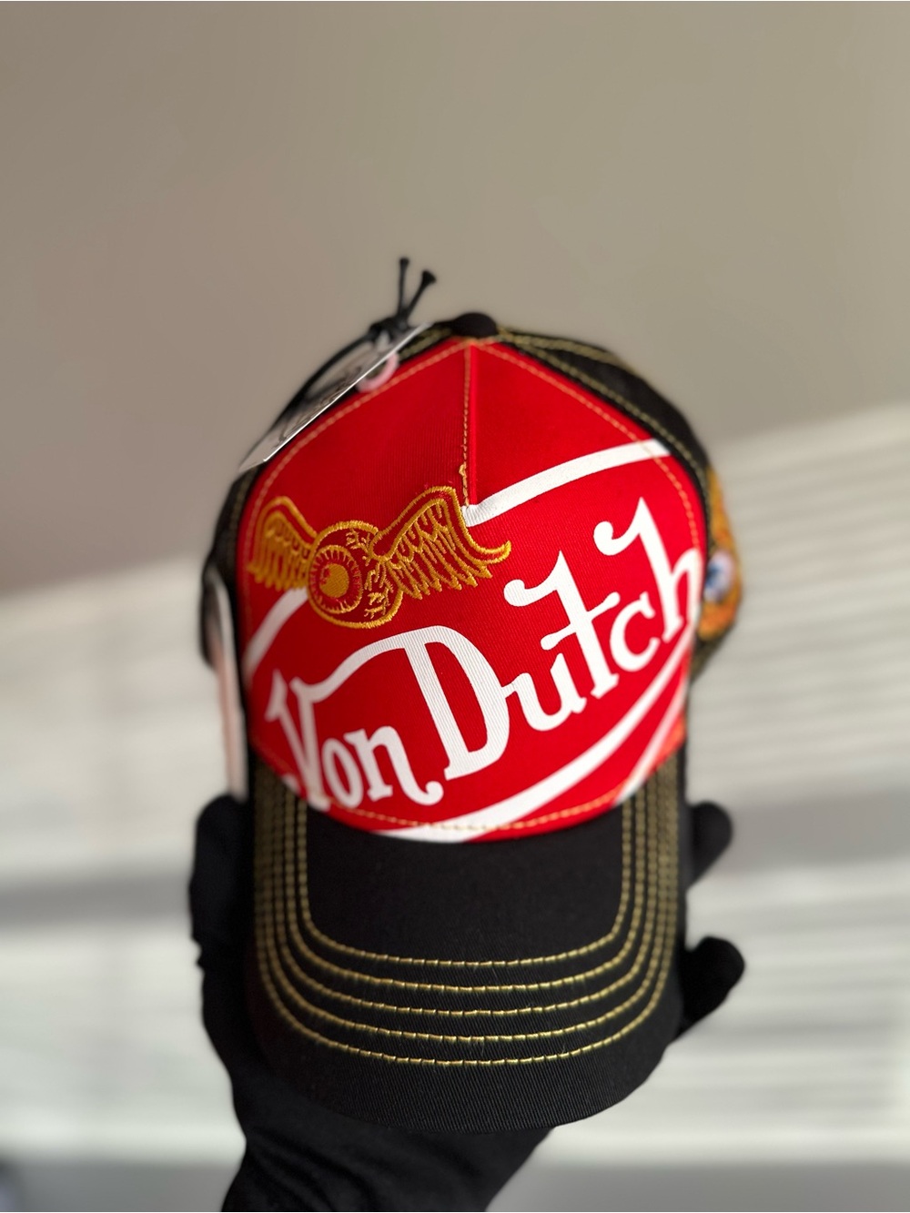 Von Dutch Red and Black Logo Trucker Cap